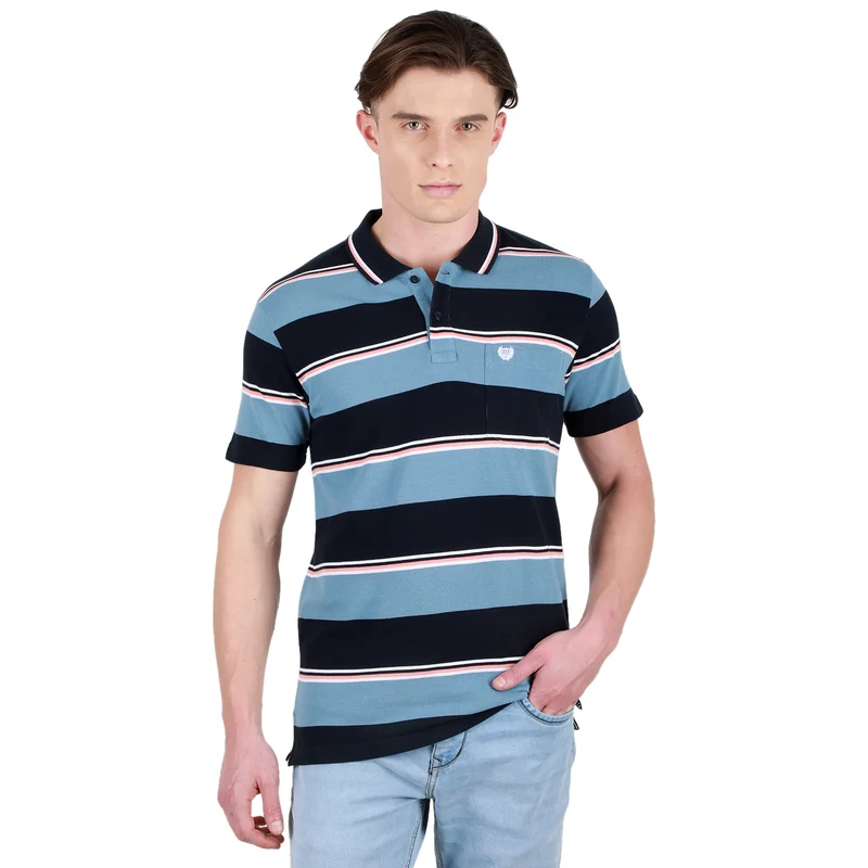 Duke Urban Men Half Sleeve Cotton Tshirt (ONLF270) Stone Grey / L / Striped