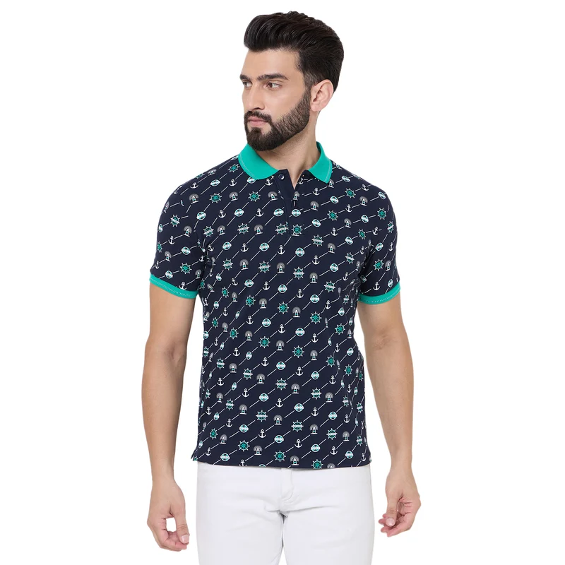 Duke Urban Men Half Sleeve Cotton Tshirt (LF7239) Navy / M / Printed