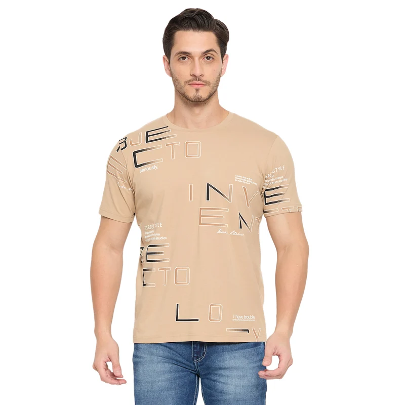 Duke Urban Men Half Sleeve Cotton T-shirt (LF7248) Caramel / L / Printed