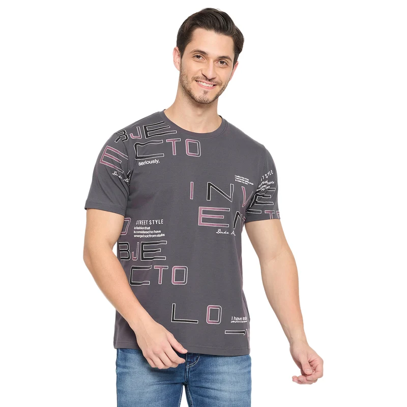 Duke Urban Men Half Sleeve Cotton T-shirt (LF7248) Graphite Grey / XL / Printed