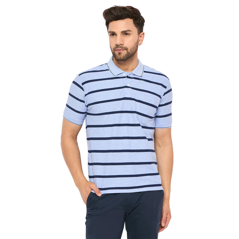 Duke Urban Men Half Sleeve Cotton T-shirt (LF7277) Sky Mel. / XL / Striped