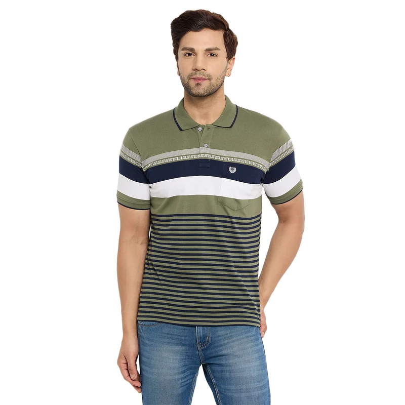 Duke Stardust Men Half Sleeve Cotton T-shirt (LF7212) L.Olive / M / Striped