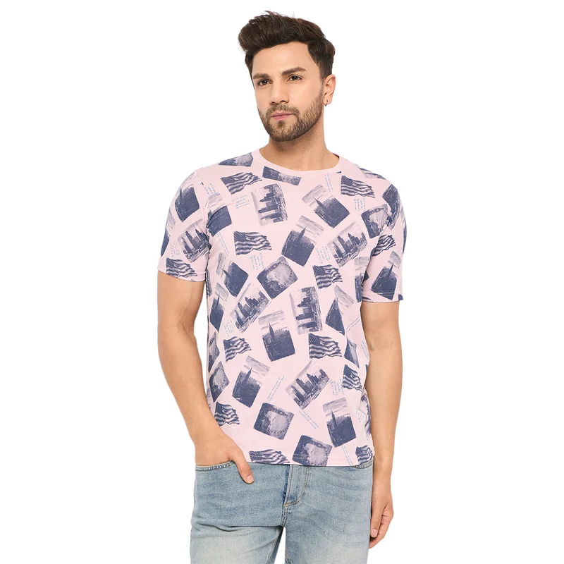 Duke Urban Men Half Sleeve Cotton T-shirt (ONLF255) Lilac / M / Printed