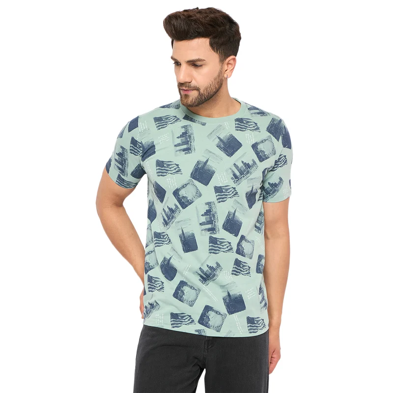 Duke Urban Men Half Sleeve Cotton T-shirt (ONLF255) Pine / L / Printed