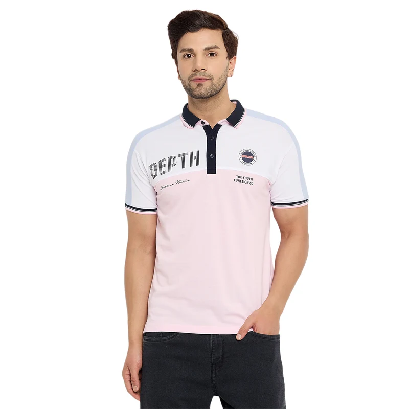 Duke Urban Men Half Sleeve Cotton T-shirt (LF7190) Candy Pink / L / Color Block