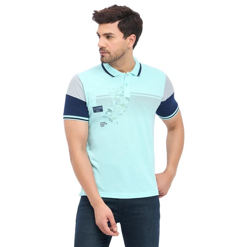 Duke Urban Men Half Sleeve Cotton T-shirt (LF7286) Powder Blue / XL / Printed