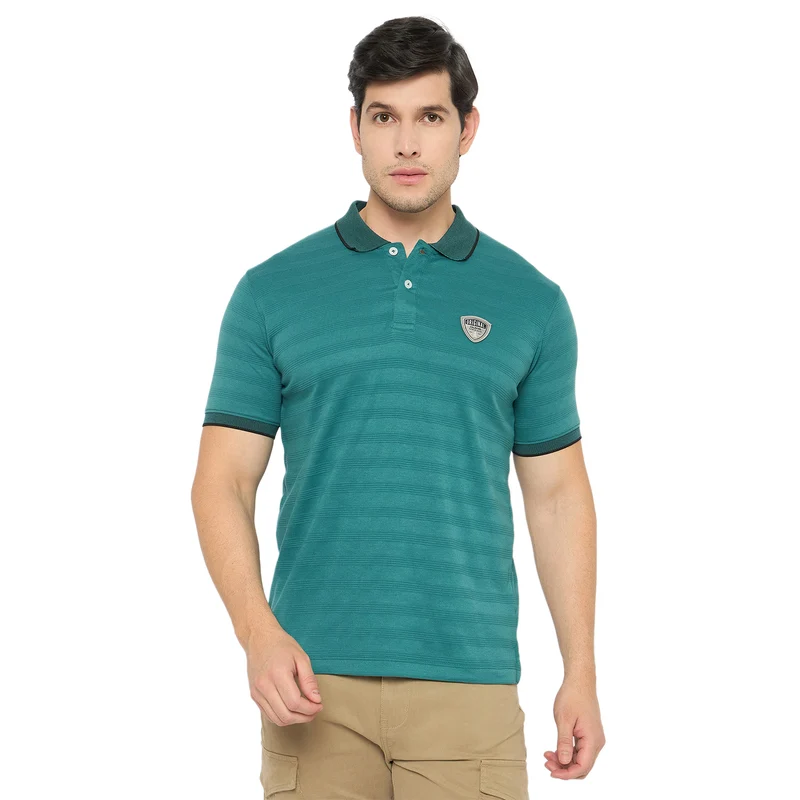 Duke Urban Stardust Men Half Sleeve Cotton T-shirt (LF7297) Teal Blue / XL / Striped