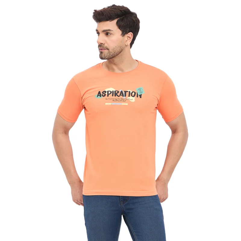 Duke Urban Men Half Sleeve Cotton T-shirt (LF7161) Appricott / M / Printed