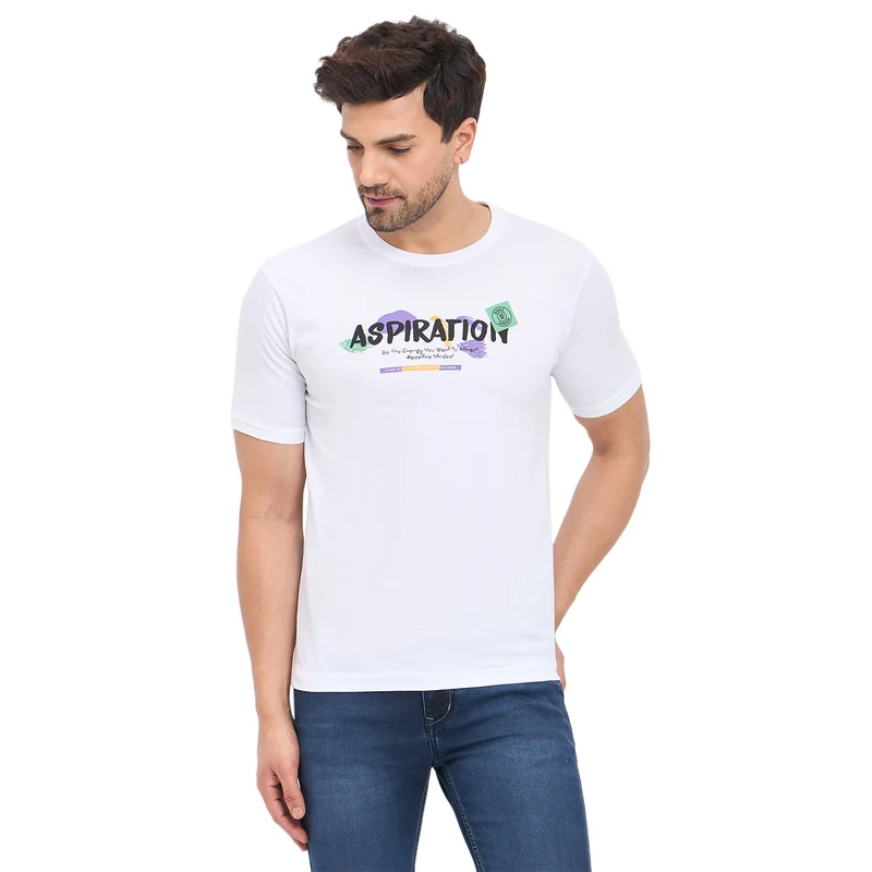 Duke Urban Men Half Sleeve Cotton T-shirt (LF7161) White / L / Printed