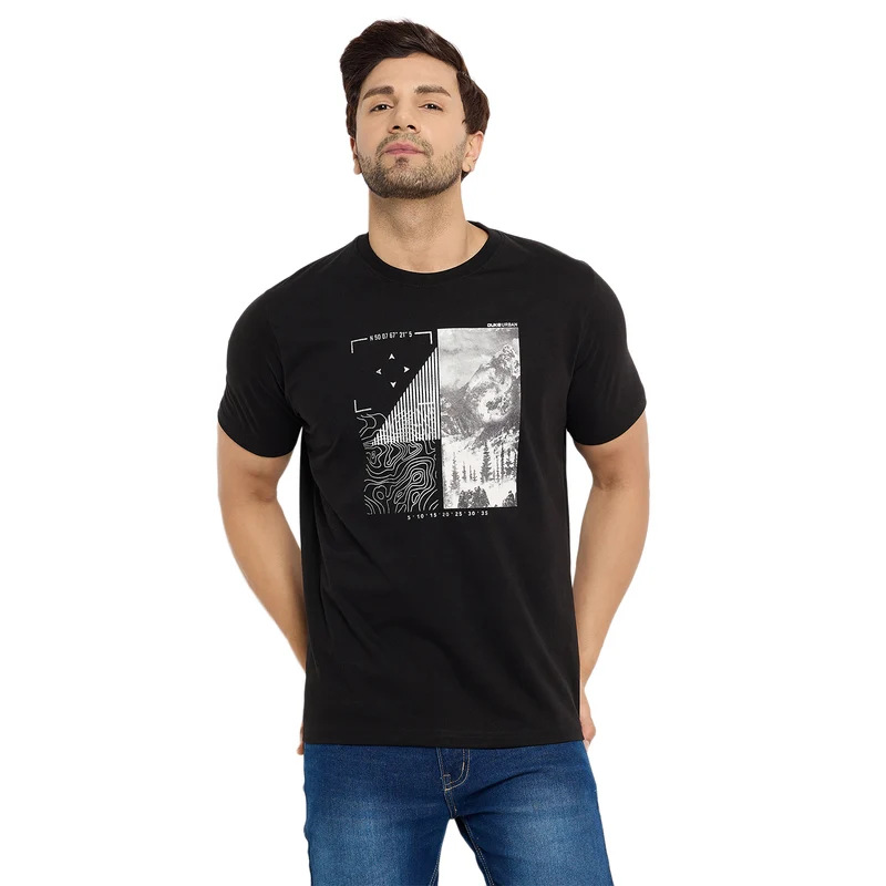 Duke Urban Men Half Sleeve Cotton T-shirt (ONLF288) Black / XL / Printed