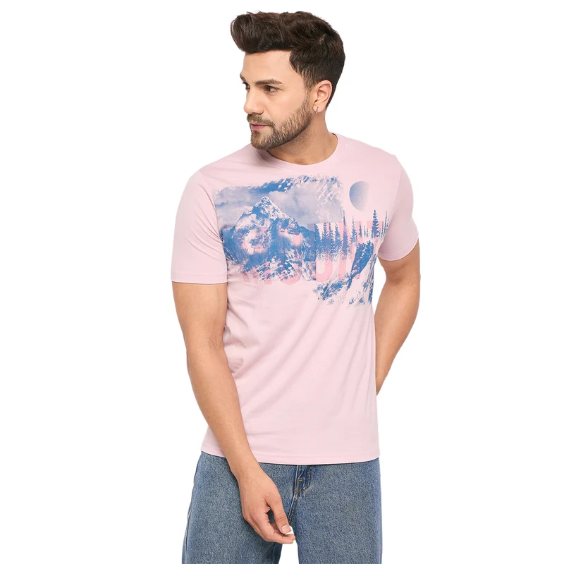 Duke Urban Men Half Sleeve Cotton T-shirt (ONLF290) Lilac / XL / Printed