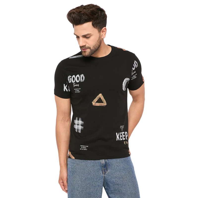 Duke Urban Men Half Sleeve Cotton T-shirt (ONLF289) Black / XL / Printed