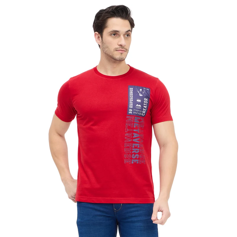 Duke Urban Men Half Sleeve Cotton T-shirt (ONLF260) Cranberry / L / Printed