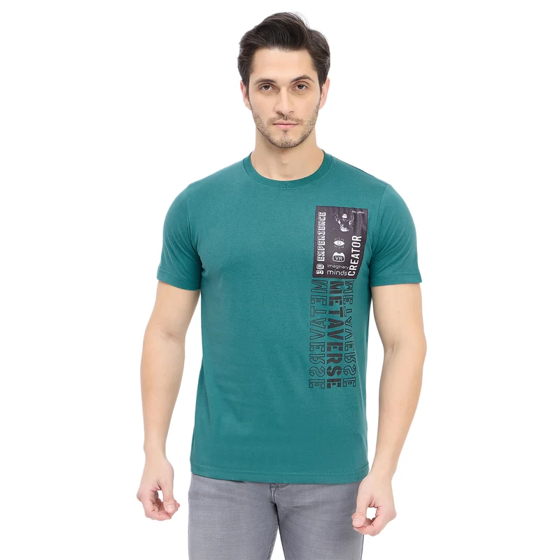 Duke Urban Men Half Sleeve Cotton T-shirt (ONLF260) Teal Blue / M / Printed