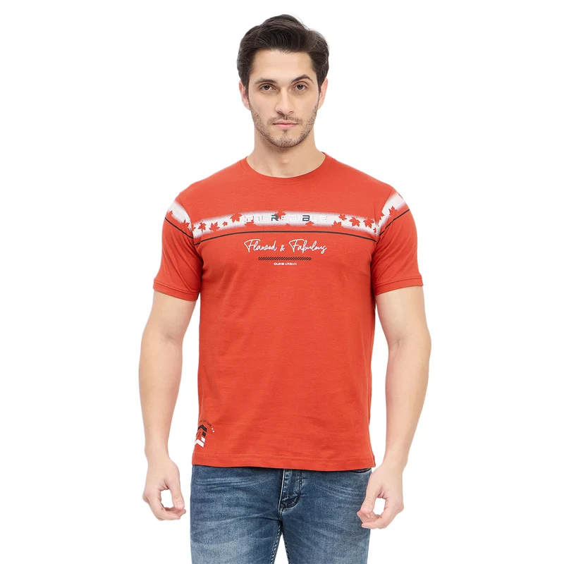 Duke Urban Men Half Sleeve Cotton T-shirt (LF7155) Rust / XL / Printed