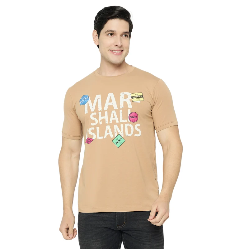 Duke Urban Men Half Sleeve Cotton Tshirt (LF7158) Caramel / L / Printed