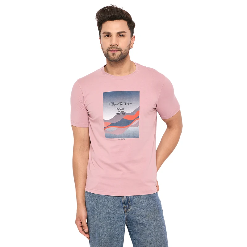 Duke Urban Men Half Sleeve Cotton T-shirt (LF7289) Mauve / XXL / Printed