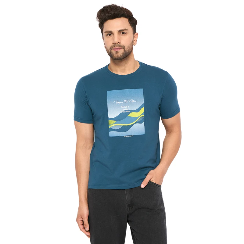 Duke Urban Men Half Sleeve Cotton T-shirt (LF7289) Petrol Blue / XXL / Printed