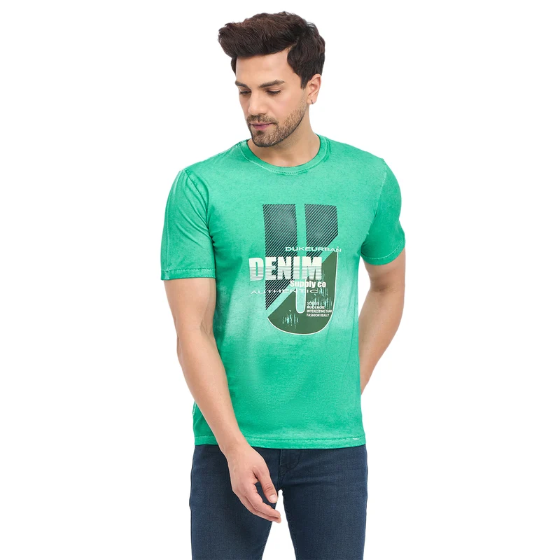Duke Urban Men Half Sleeve Cotton T-shirt (LF7241) Green Moss / S / Printed