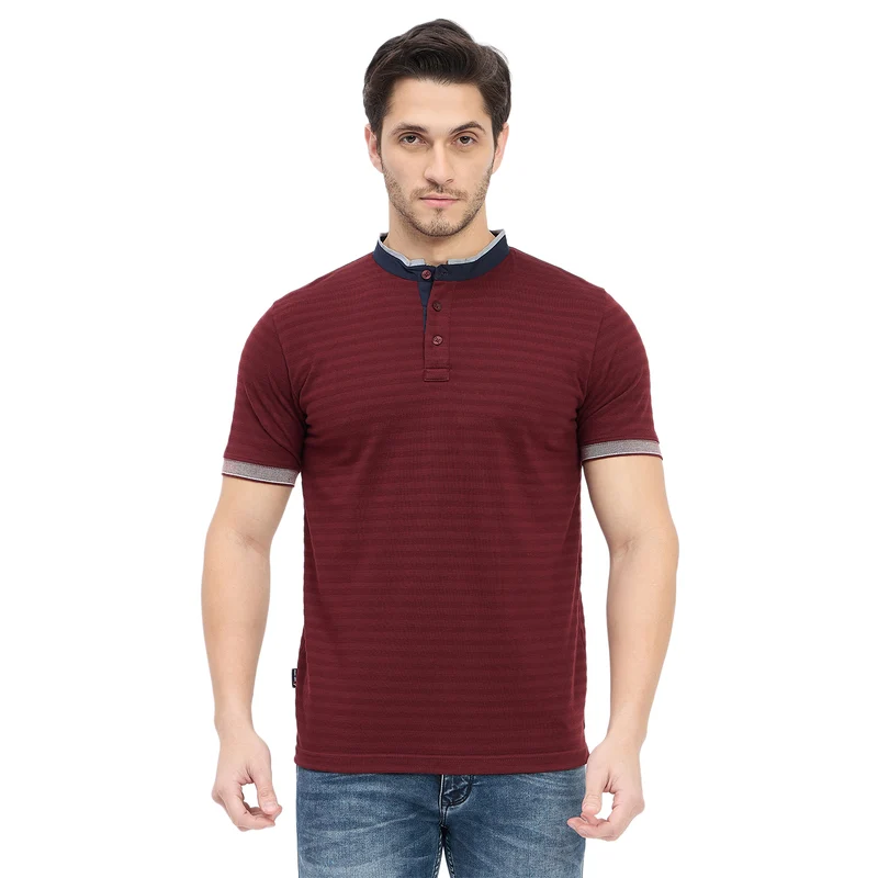 Duke Stardust Men Half Sleeve Cotton T-shirt (LF7264) Burgandy / L / Striped