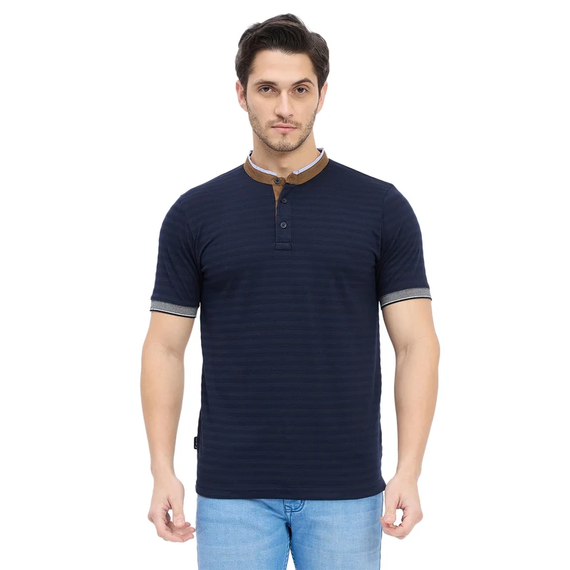 Duke Stardust Men Half Sleeve Cotton T-shirt (LF7264) Navy / XXL / Striped