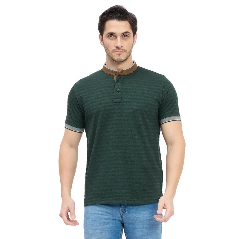 Duke Stardust Men Half Sleeve Cotton T-shirt (LF7264) Olive / L / Striped
