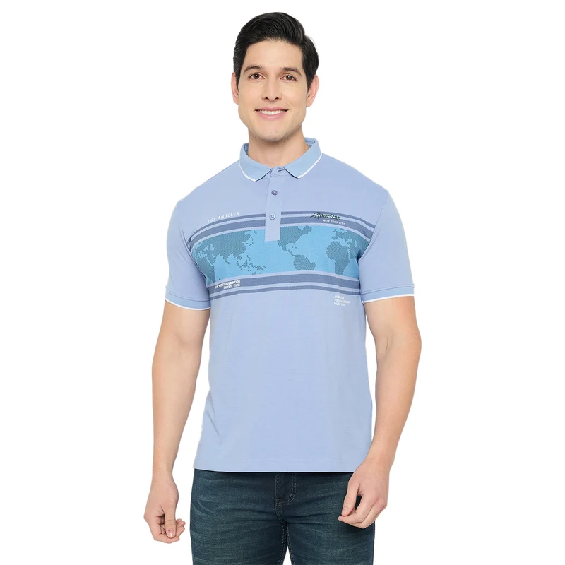 Duke Urban Men Half Sleeve Cotton Polo Tshirt(LF7167) Sky / XXL / Printed