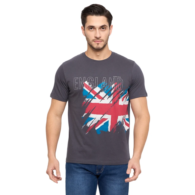 Duke Urban Men Half Sleeve Cotton T-shirt (LF7223) Graphite Grey / M / Printed