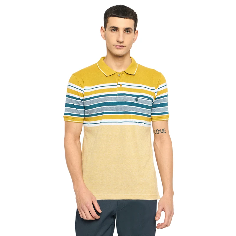 Duke Urban Men Half Sleeve Cotton Tshirt (LF7193) Mustard / XXL / Striped