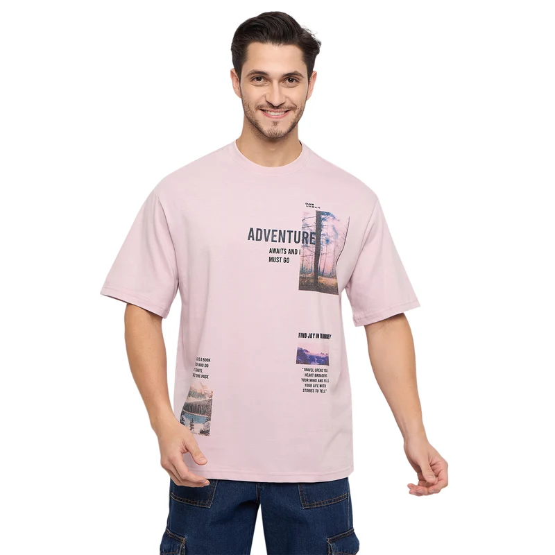 Duke Urban Men Half Sleeve Cotton T-shirt (LF7234) Lilac / M / Printed