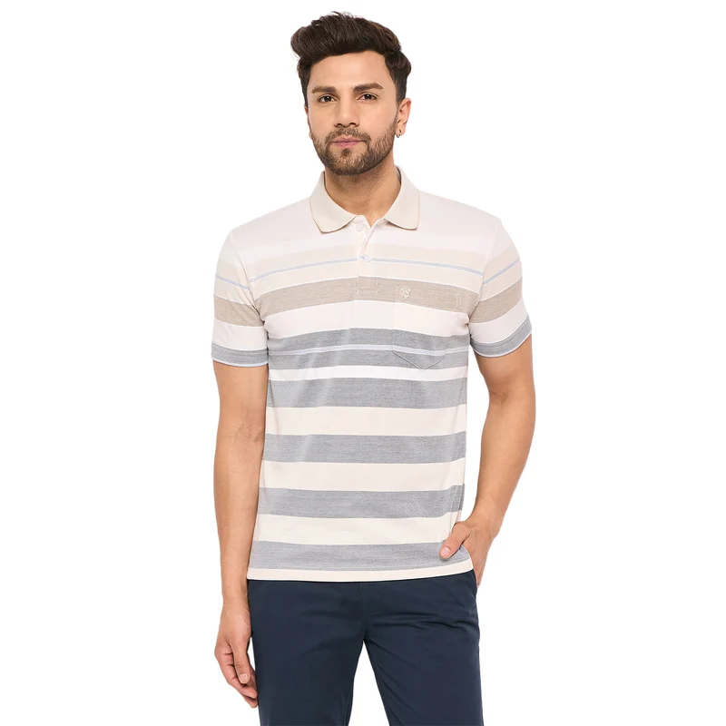 Duke Stardust Men Half Sleeve Cotton T-shirt (LF7255) Fawn / XXL / Striped