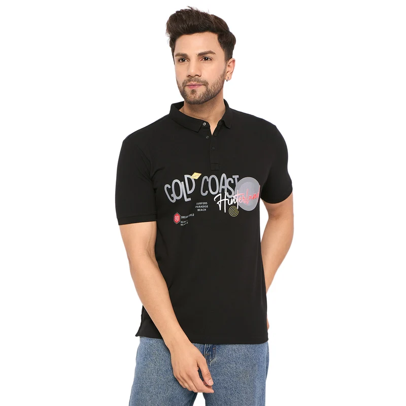 Duke Urban Men Half Sleeve Cotton T-shirt (LF7175) Black / S / Printed