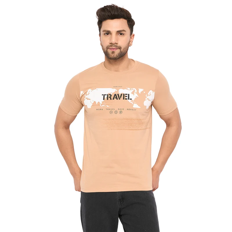Duke Urban Men Half Sleeve Cotton T-shirt (ONLF291) Caramel / M / Printed