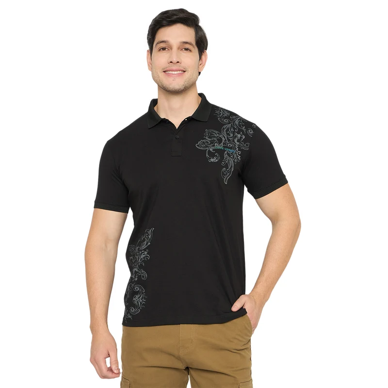 Duke Urban Men Half Sleeve Cotton Polo Tshirt (LF7306) Black / M / Printed