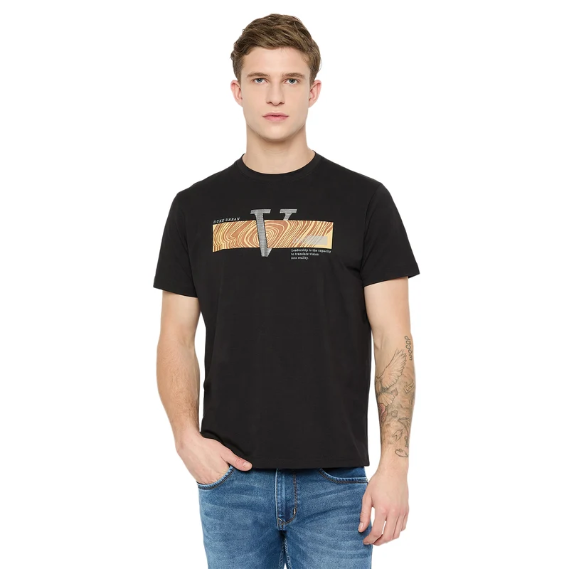 Duke Urban Men Half Sleeve Cotton Tshirt (LF7343) Black / XL / Printed