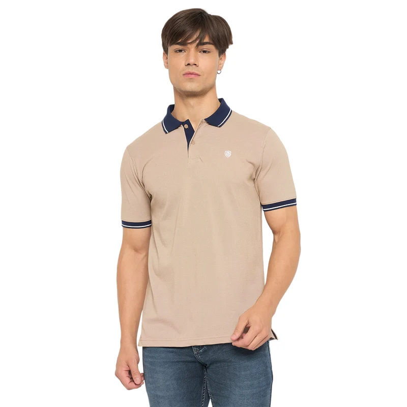 Duke Urban Men Half Sleeve Cotton T-shirt (LF7254) Sand / M / Solid