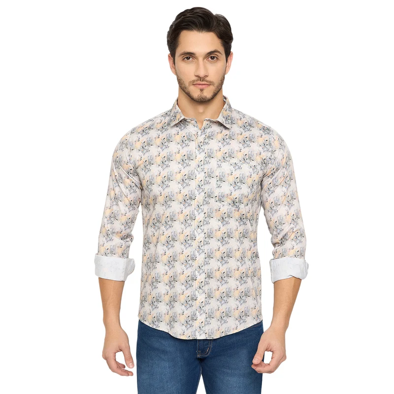 Duke Urban Men Full Sleeve Cotton Shirt (SDO7PRSO) Peach / L / Printed