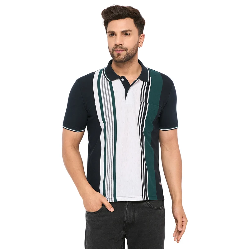Duke Stardust Men Half Sleeve Cotton T-shirt (LF7268S) Navy / XL / Striped