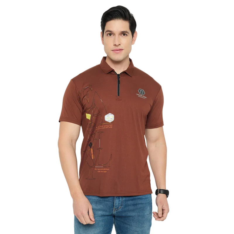 Duke Urban Men Half Sleeve Cotton Polo Tshirt(LF7174) L. Brown / L / Printed