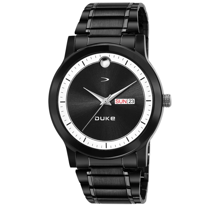 Duke Solid Stainless Steel Strap Black Dial Analog Men Watch (DK013RM02C) Free / Black / Analouge