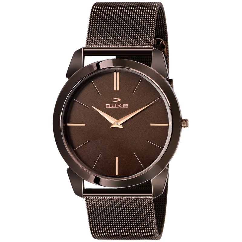Duke Solid Stainless Steel Strap Analog Display Men Watch Brown Dial (DK018RM02C) Free / Brown / Analouge