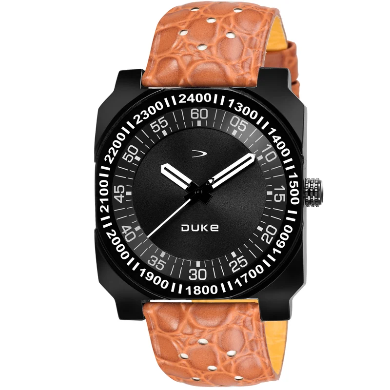 Duke Tan Brown Analogue Display Square Dial Men Watch Black Dial (DK503RM01S) Free / Tan Brown / Analouge