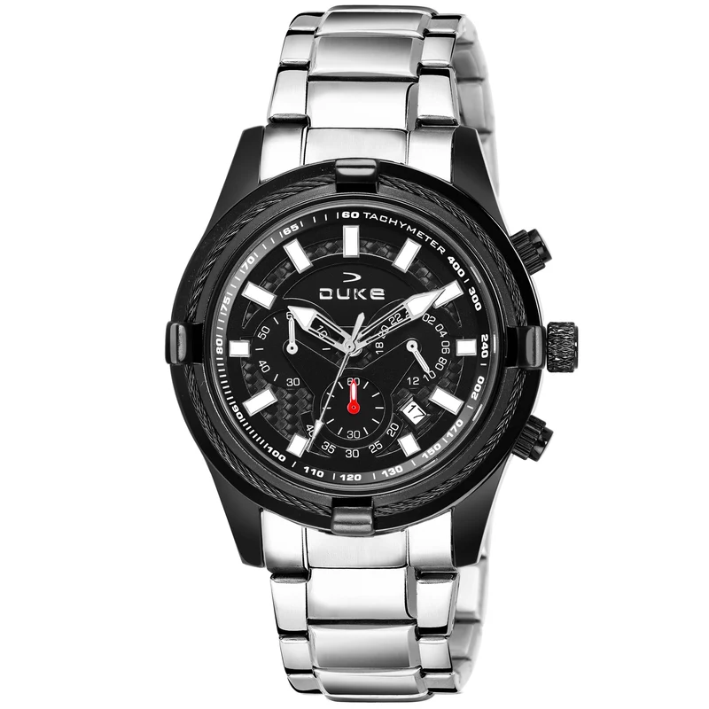 Duke Chronograph Men Watch with Stylish Stainless Steel Black Dial (DK4002CRM02C) Free / Steel / CHRONOGRAPH