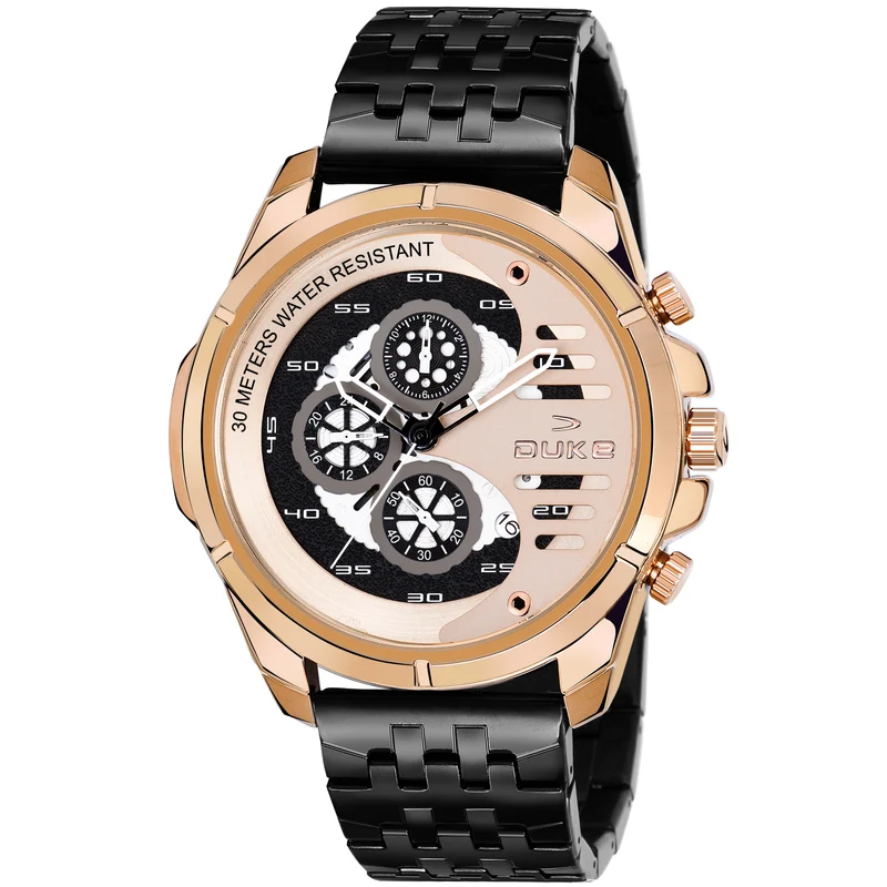 Duke Solid Stainless Steel Strap Chronograph Men Watch Rose Gold Dial (DK4009CRM02C) Free / Black / CHRONOGRAPH