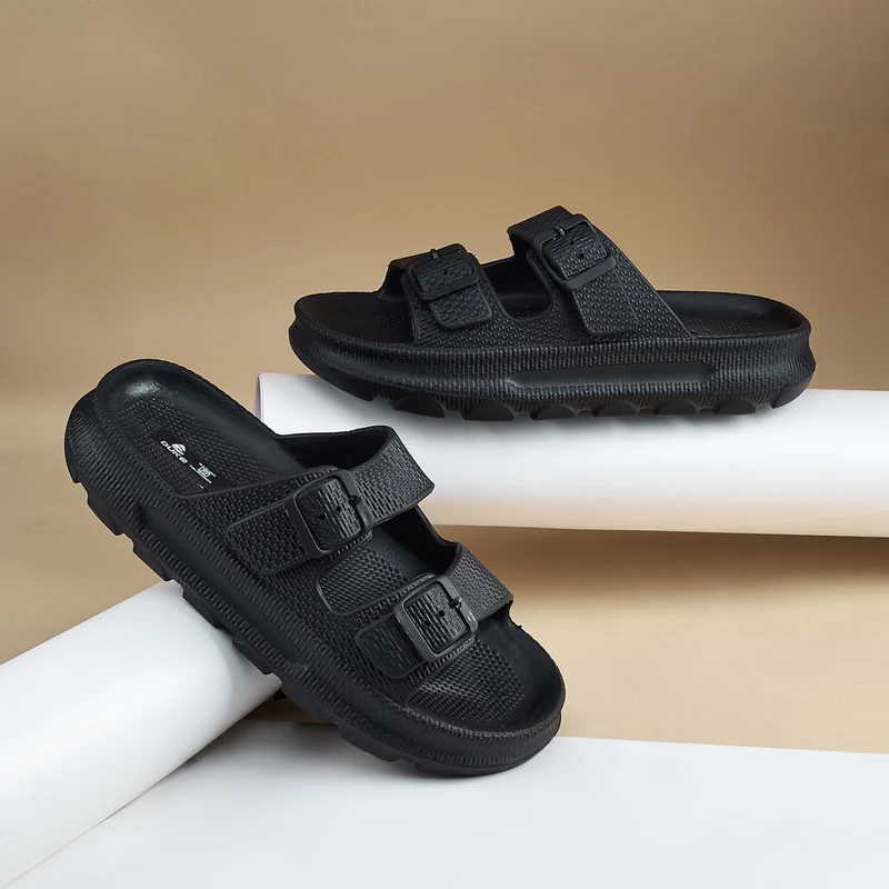 Duke Men Two-Strap Sliders (FWC6180) Black / UK 6 / Textured