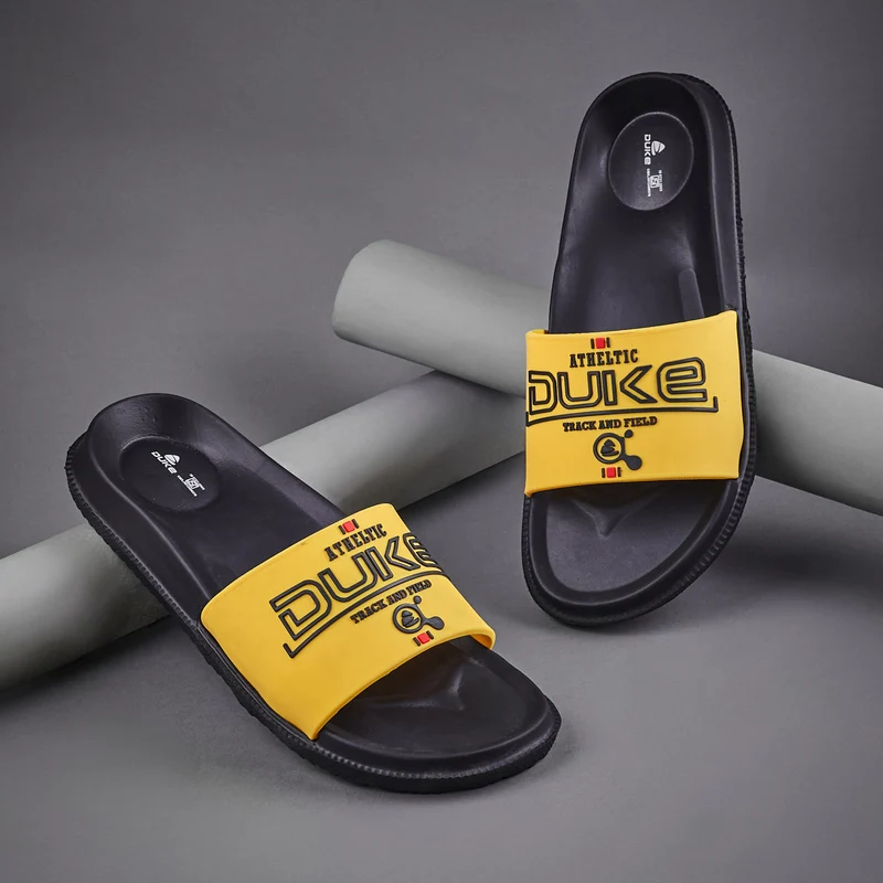 Duke Men Brand Logo Printed Slider (FWC6186) Black Yellow / UK 8 / Printed