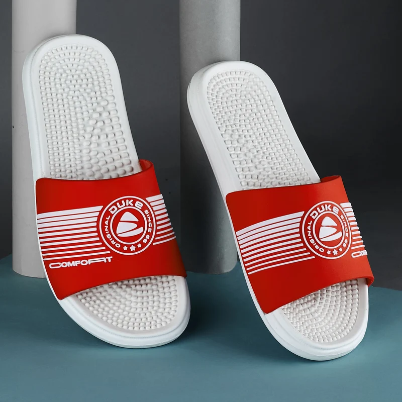 Duke Men Acupressure and Printed Brand Logo Slider (FWC6189) White/Red / UK 10 / Textured