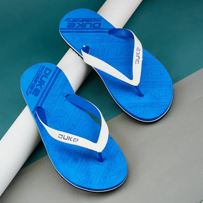 Duke Men Thong Flip Flops (FWC6162) R Blue / UK 10 / Printed