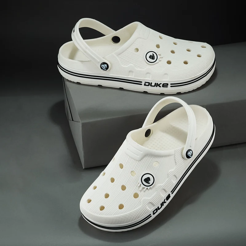 Duke Men Brand Logo Textured Clogs (FWC6239) White / UK 10 / Solid Contrast