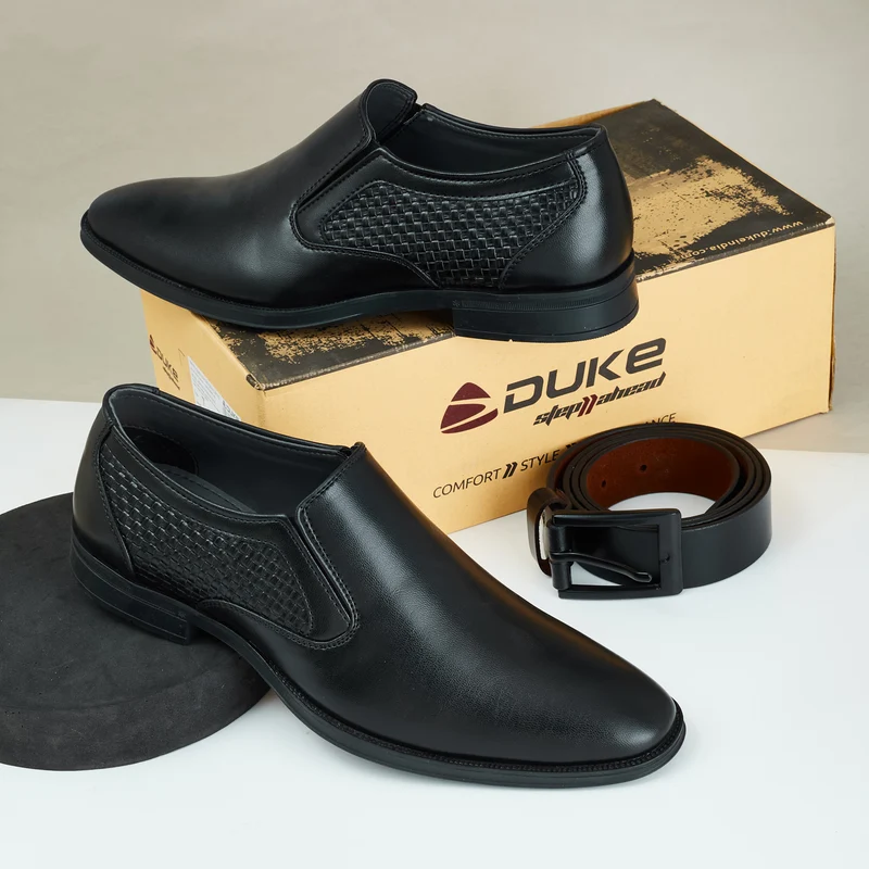 Duke Men Textured Formal Slip On Shoes (FWOL5039) Black / UK 9 / Textured